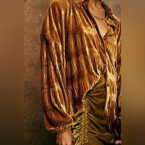 Free People “My Best Top” velvet button up in spiced ginger